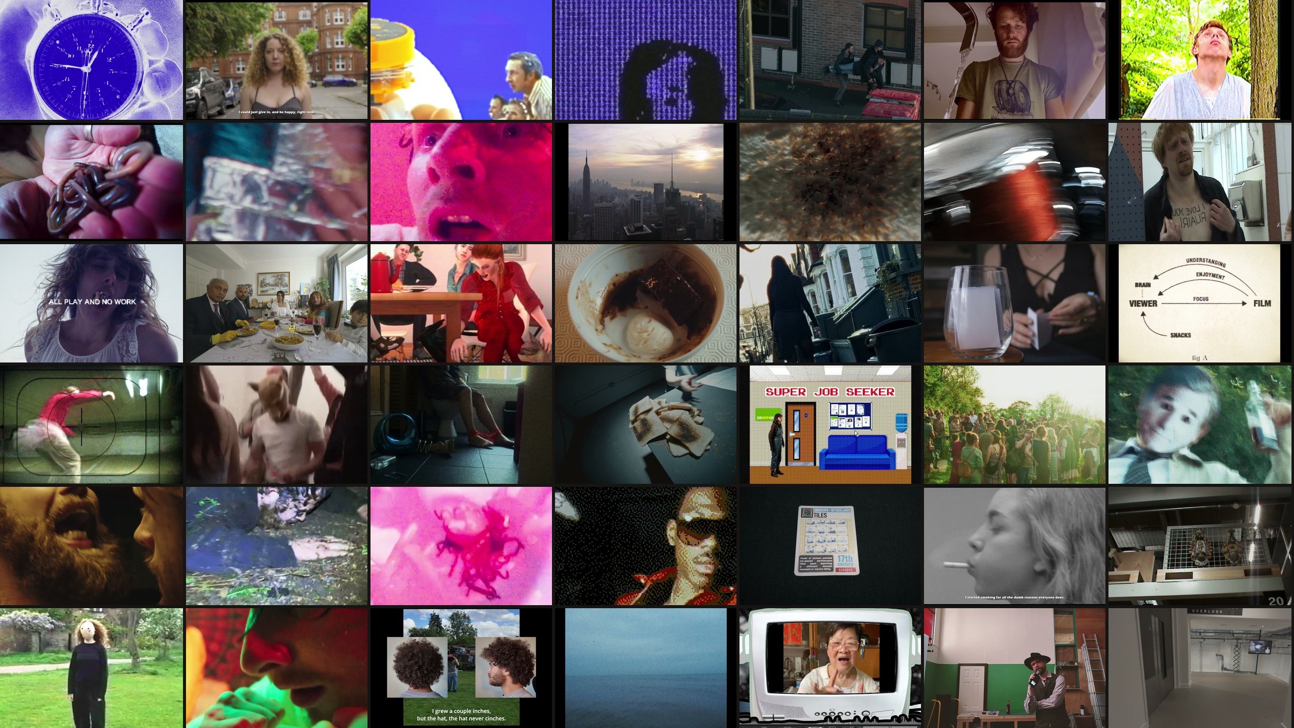Frames from 42 Gloup Soup films, a contact sheet